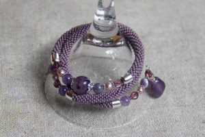 Bead crochet bracelet on a memory wire with amethyst beads