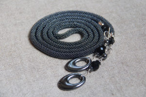 Hematite bead crochet lariat with hematite end beads