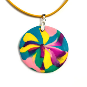 Yellow, magenta, teal, and green pendant